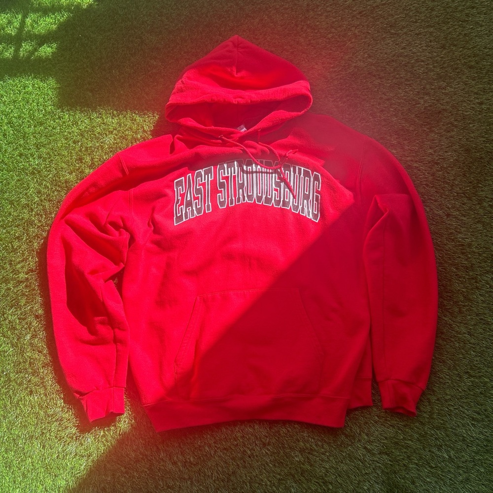 Champion Red Pullover Hoodie with East Stroudsburg Arch Logo